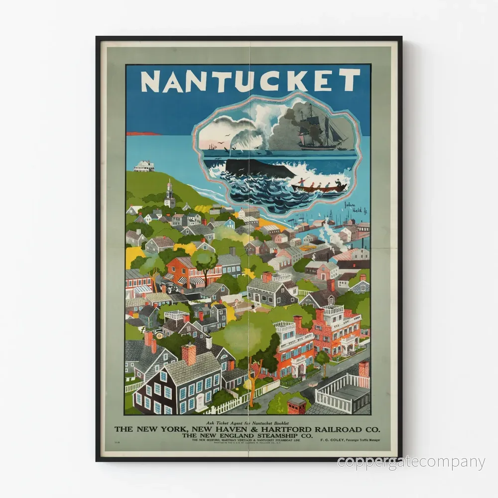 Vintageposter av Nantucket Village och Havet