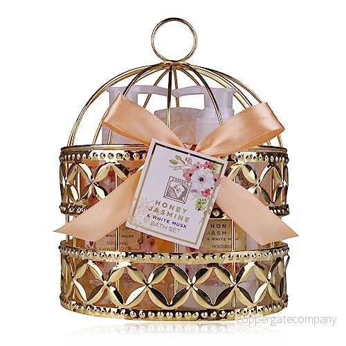 Accentra duschset dampresentset HONEY JASMINE i en vacker trådkorg 3 delat vårdset med duschgel, bodylotion och badsvamp wellnesspresentset för födelsedagar, Alla hjärtans dag 4015953692468