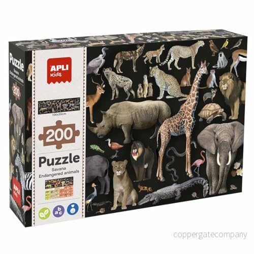APLI Kids Pussel 200 bitar av savann djur som riskerar att utrotas, flerfärgad (19697) 8410782196976