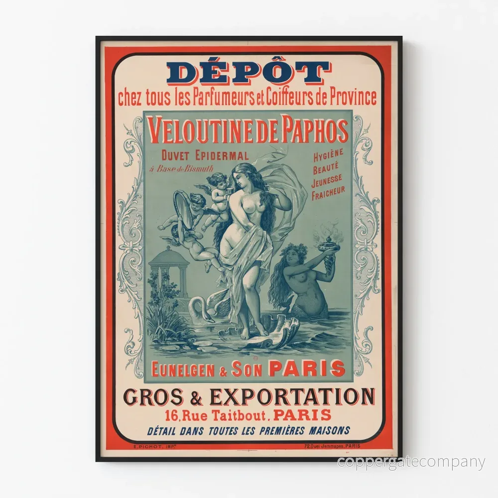 Vintageposter från Paphos Veloutine-lageret – Väggdekoration för parfym och skönhet