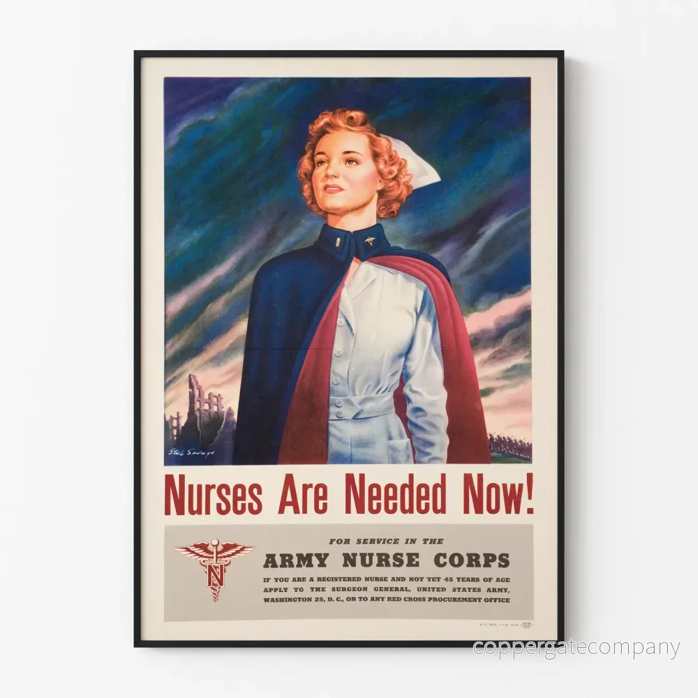 Vintageposter "Nurses Are Needed Now" för väggdekoration
