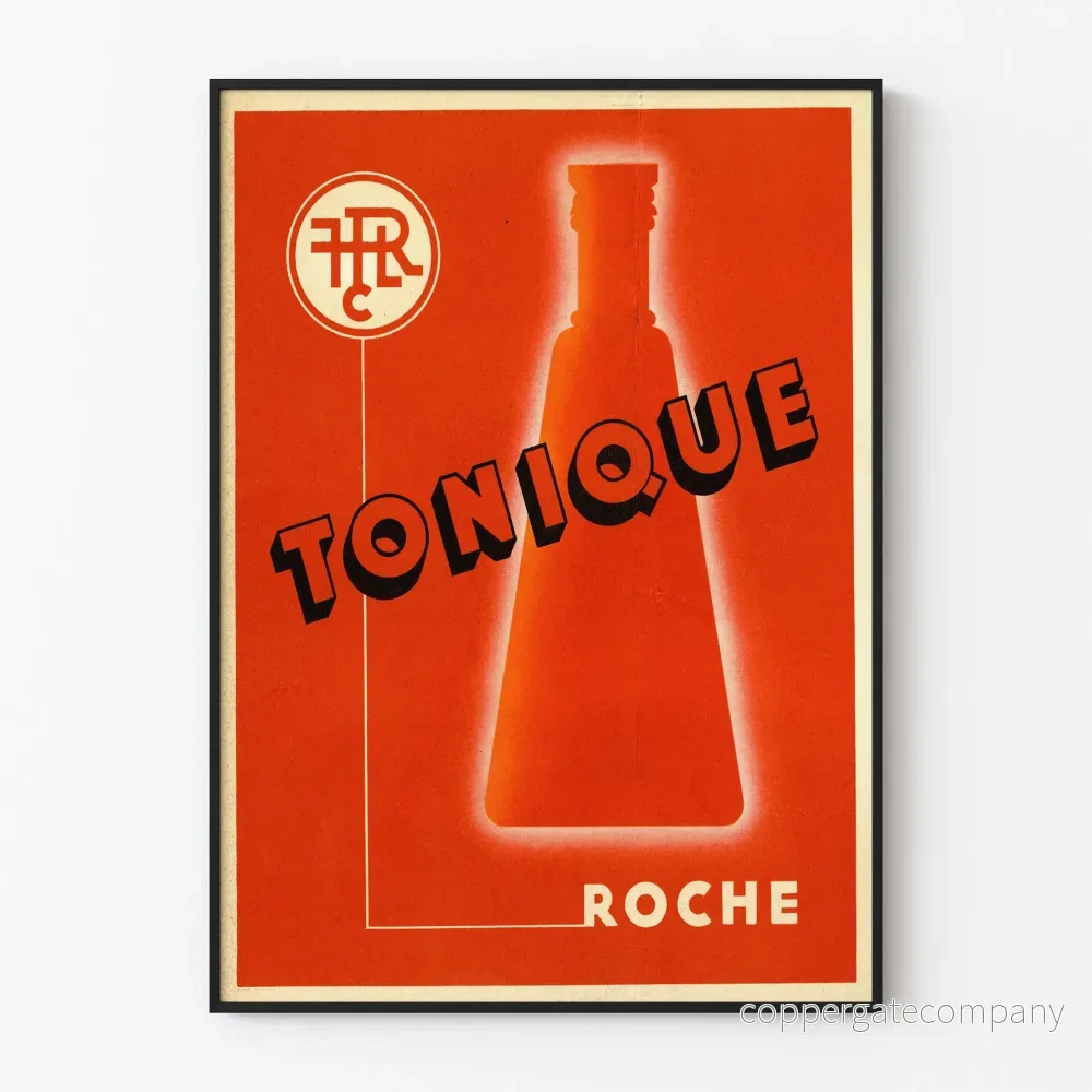 Vintage affisch Tonique Roche illustration flaska orange