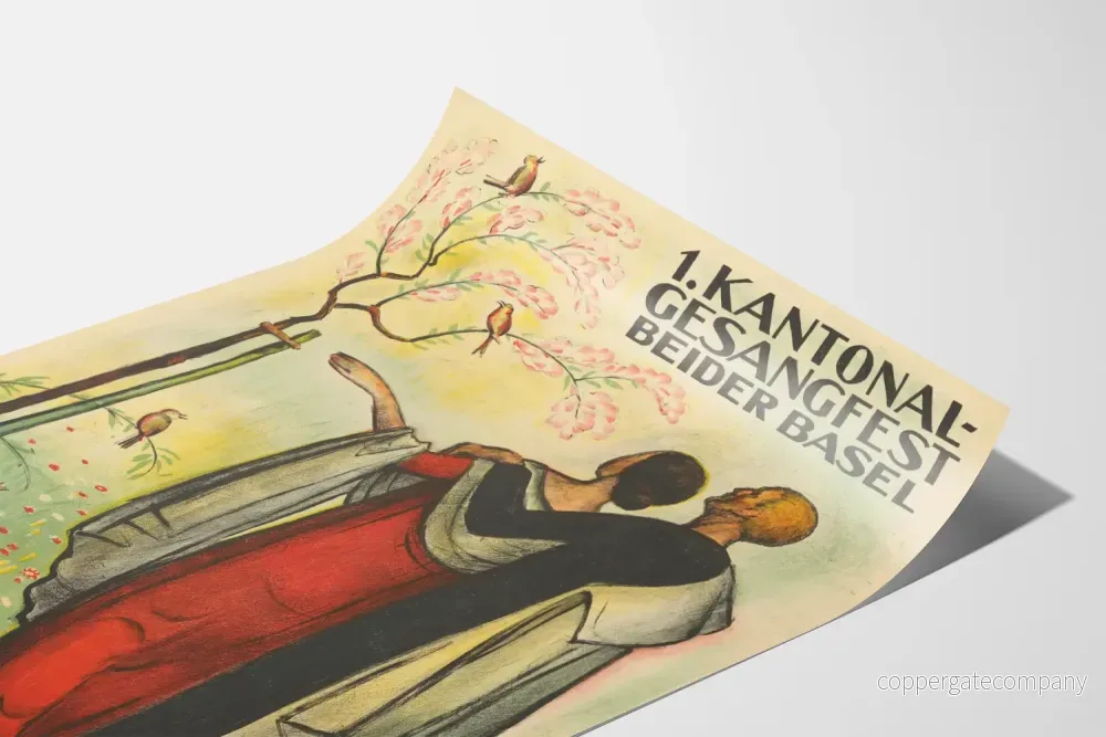 Vintageposter från 1924 för Festivalen av sång, första kantonen Beider Basel Allschwil - Bild 3