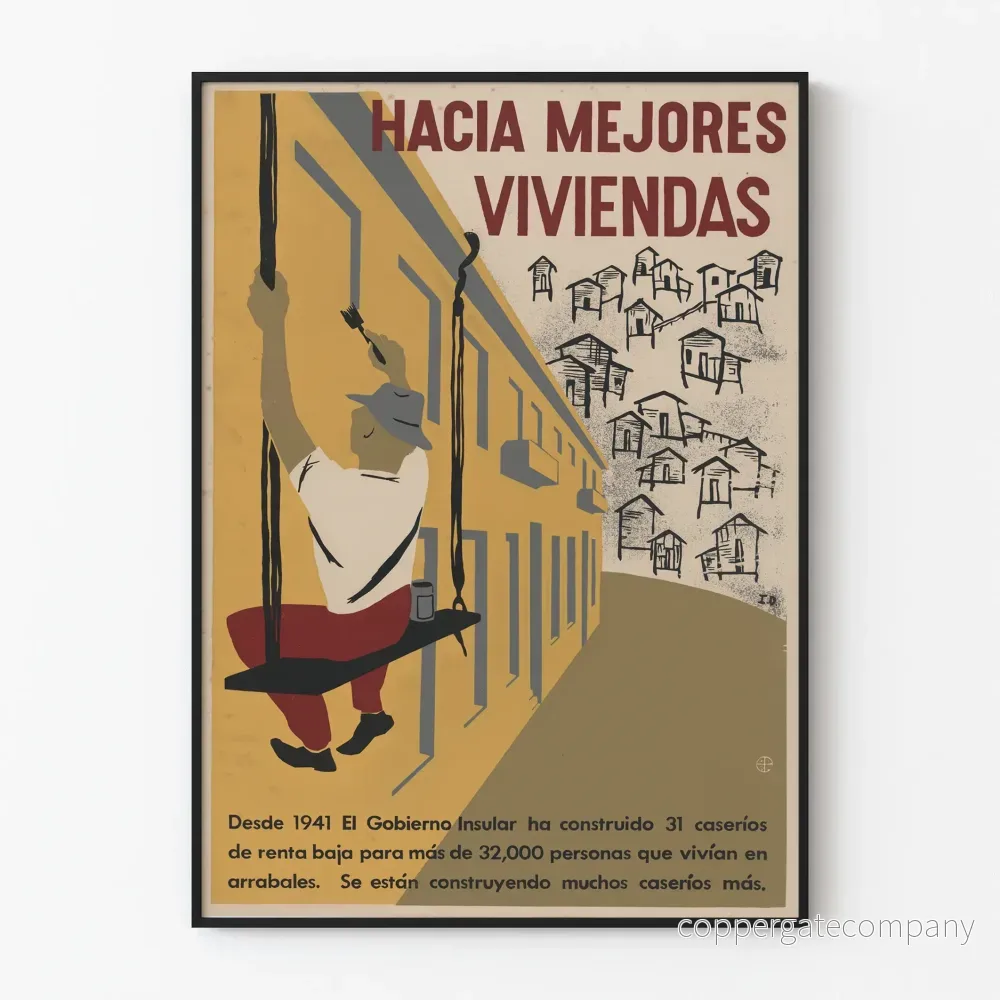 Vintage poster för väggdekoration 'Hacia Mejores Viviendas' stadsrenovering