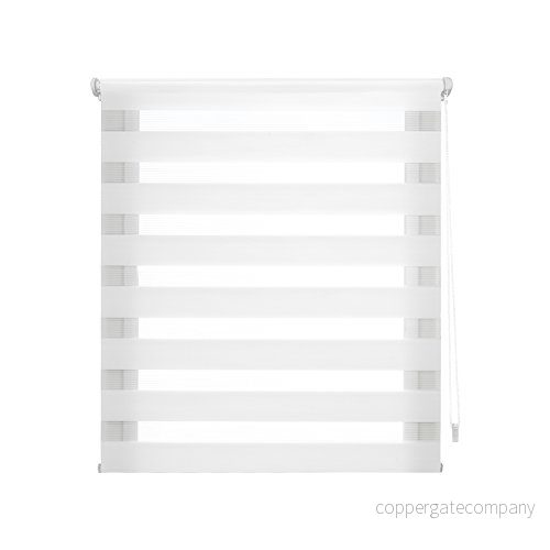 Decorblind Verktygsfri rullgardin med dubbla lager och ingen borrning, mått: 47 x 180 cm bredd längd/mått gardinduk: 44 175 natt dag vit, fönsterrullgardiner 8434363543935