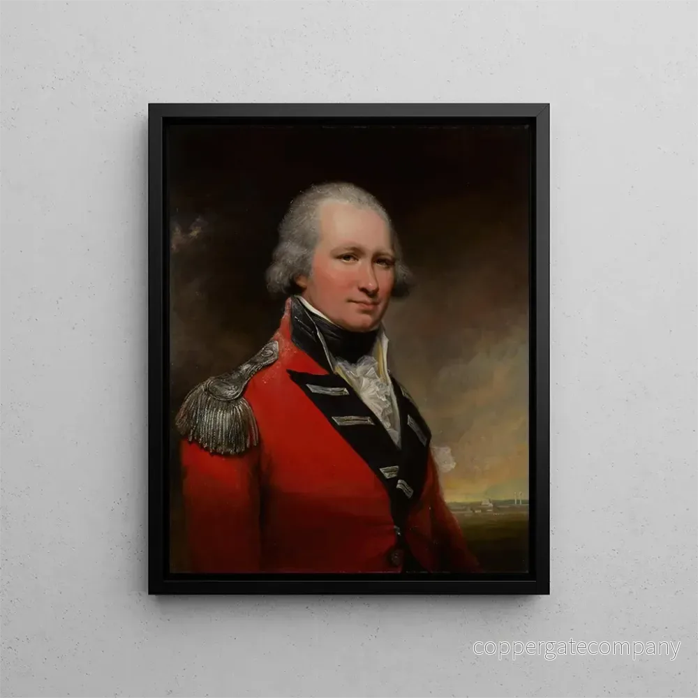 Målning Porträtt av en kapten, troligen David Baird, i halvfigur framför fortet i Srirangapatna - Arthur William Devis | Konsttryck