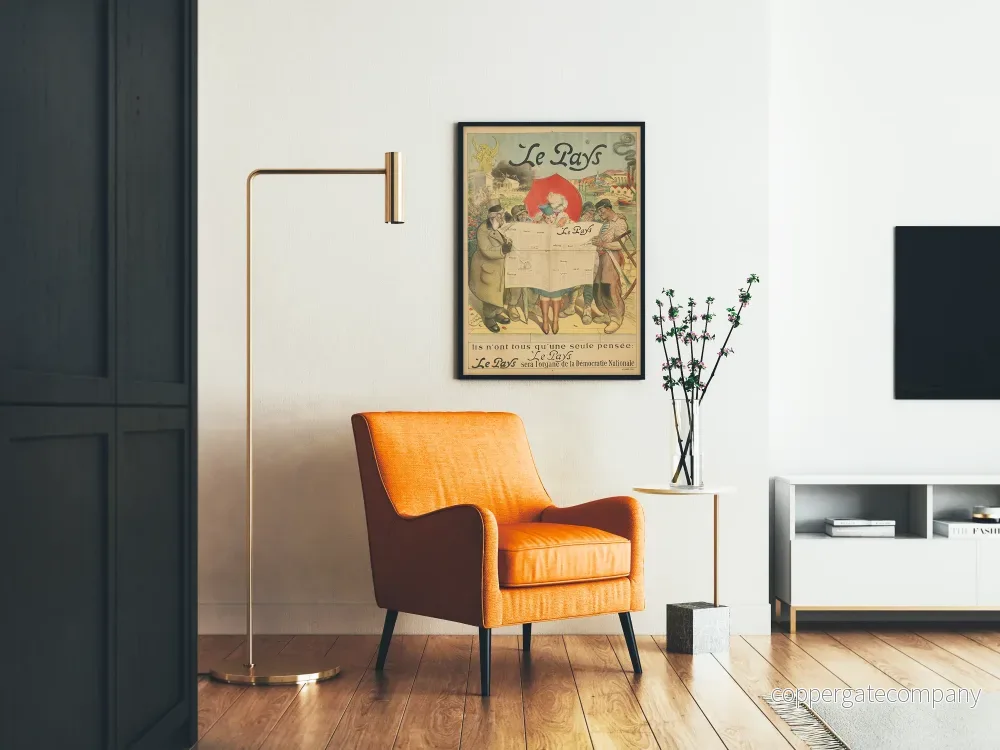 Vintageposter av Le Pays tidning och illustrerade personer - Bild 2