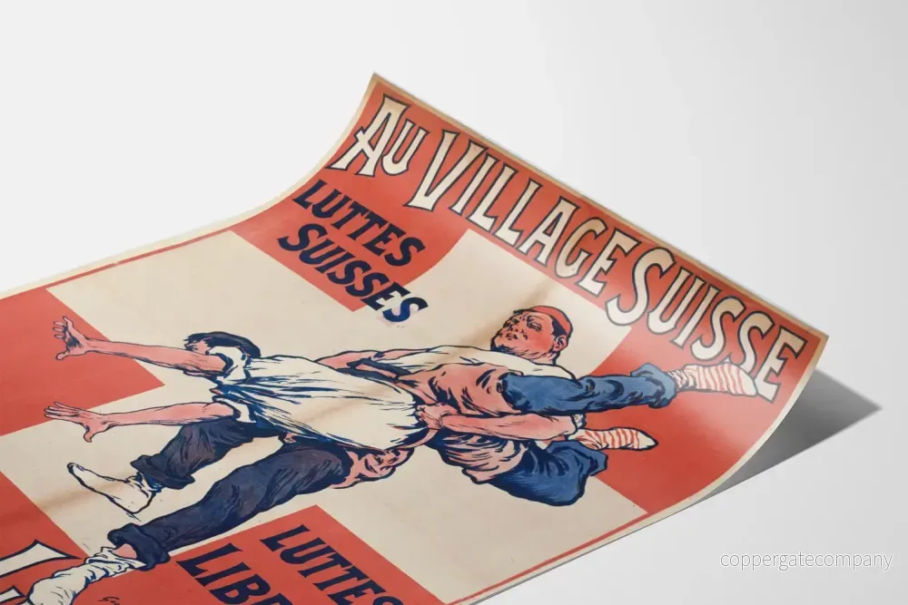Vintageposter av schweiziska strider i den schweiziska byn - Retro väggdekoration - Bild 3