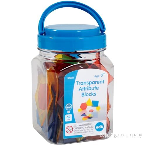 edx utbildning genomskinliga attributblock miniburk färgglada, plastformer ljusboxtillbehör sensoriskt spel matematik manipulativ 4713057204265