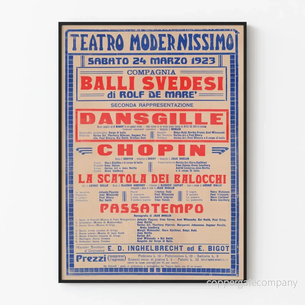 Vintageaffisch teater Teatro Modernissimo - Svenska Danskompaniet 1923