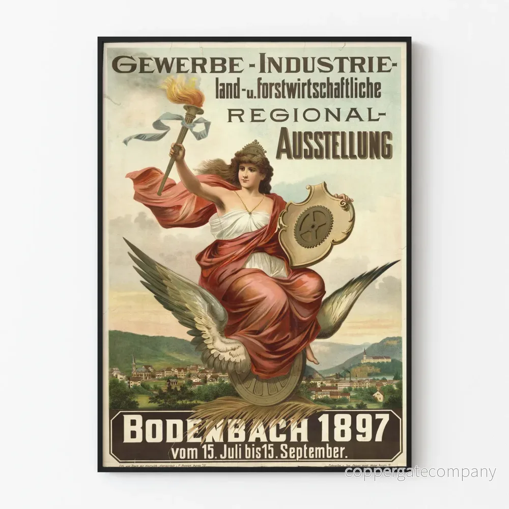 Vintageposter för utställningen inom industri och jordbruk Bodenbach 1897