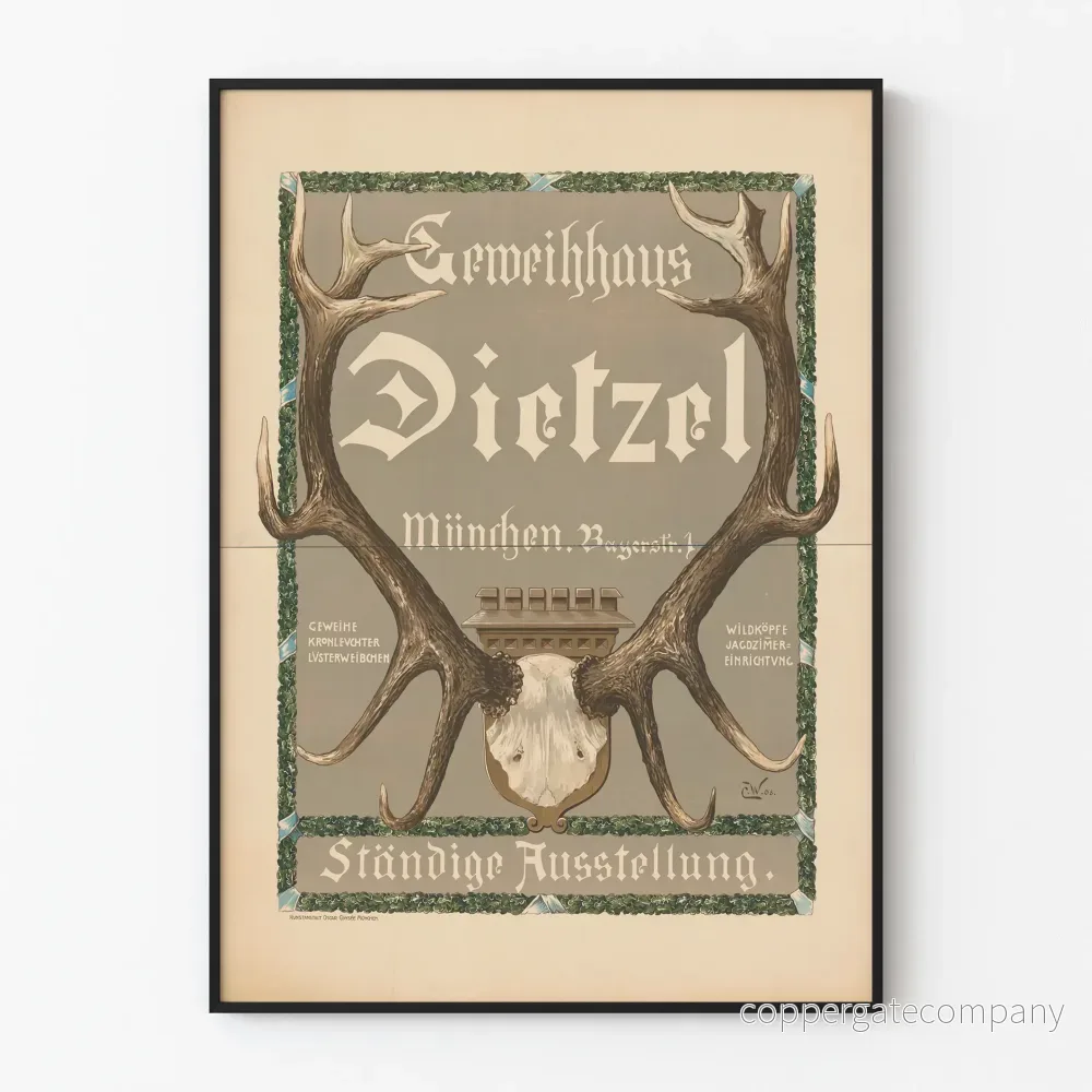 Vintage dekorativ poster Geweihhaus Dietzel München