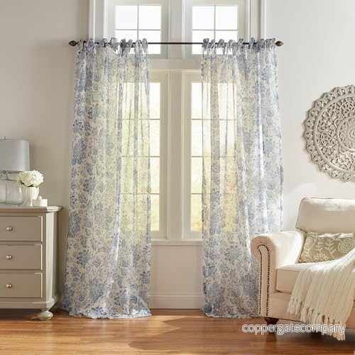 Elrene blommig slip topp genomskinlig fönstergardinpanel, poly linneblandning, indigo, 132 cm B x 213 L (paket med 1) 739550333664