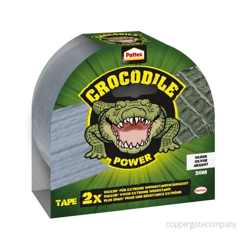 Pattex Krokodil Power Självhäftande tejp, stark tygtejp med dubbel tjocklek, extremt motstånd för svåraste reparationer, tejp olika material, silver, 1 x 20 m 4057278007961