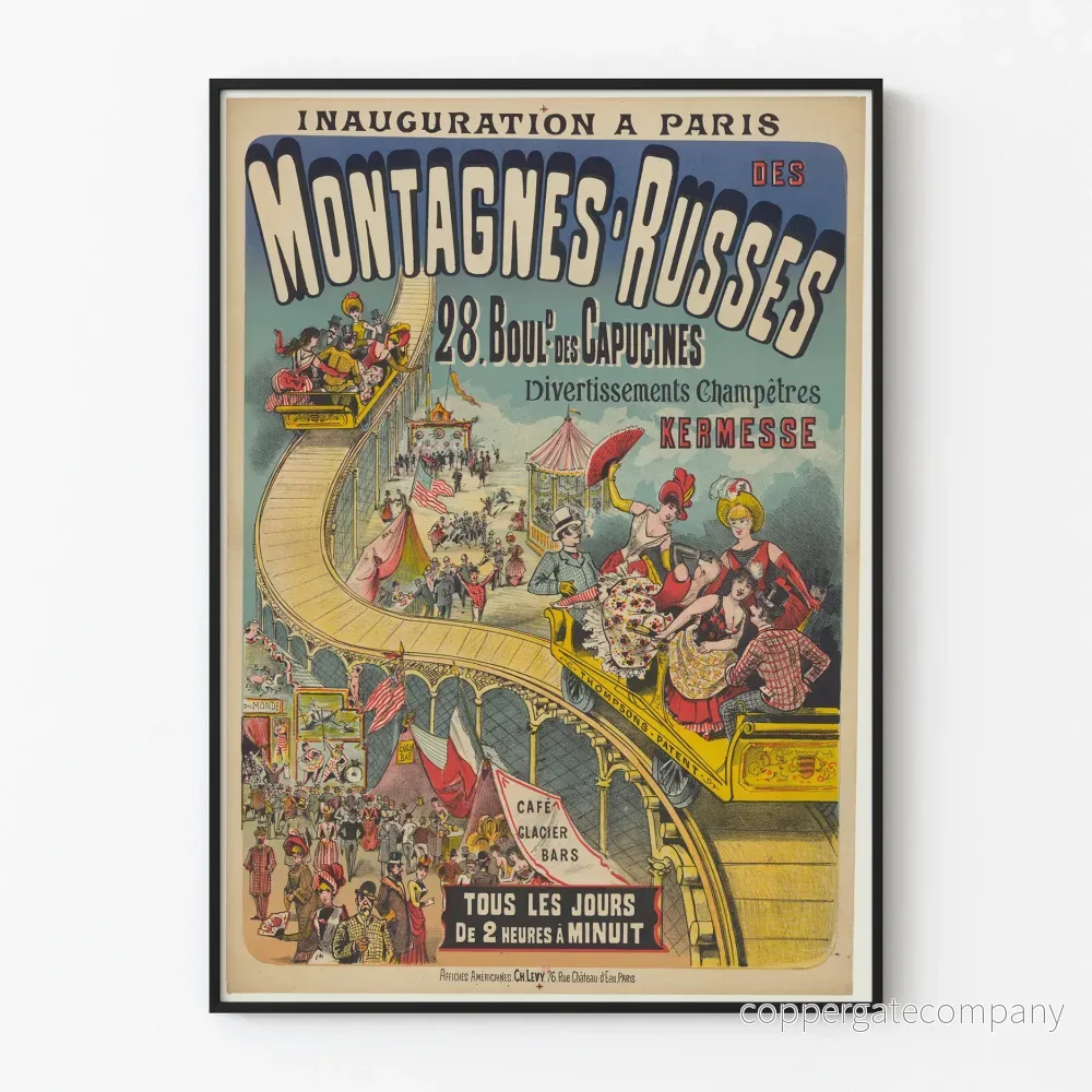 Vintageposter för invigningen av berg- och dalbanor Paris Boulevard des Capucines