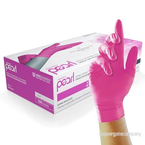 Unigloves Magenta Pearl Nitril Examenshandskar för alla ändamål, pulverfria och latexfria engångshandskar, låda med 100 handskar, magenta, små (GP8502) 4260314398736