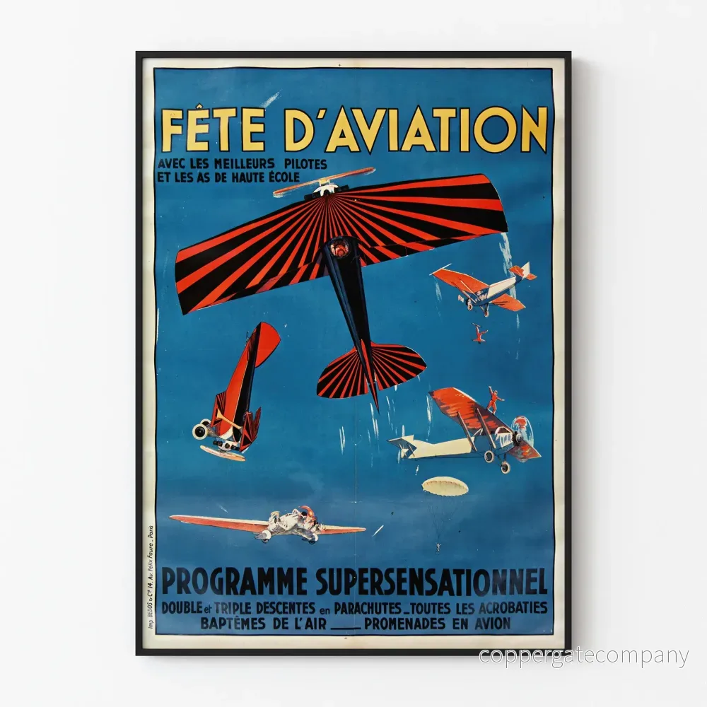 Vintageposter för flygfest med luftakrobatik och luftfärder