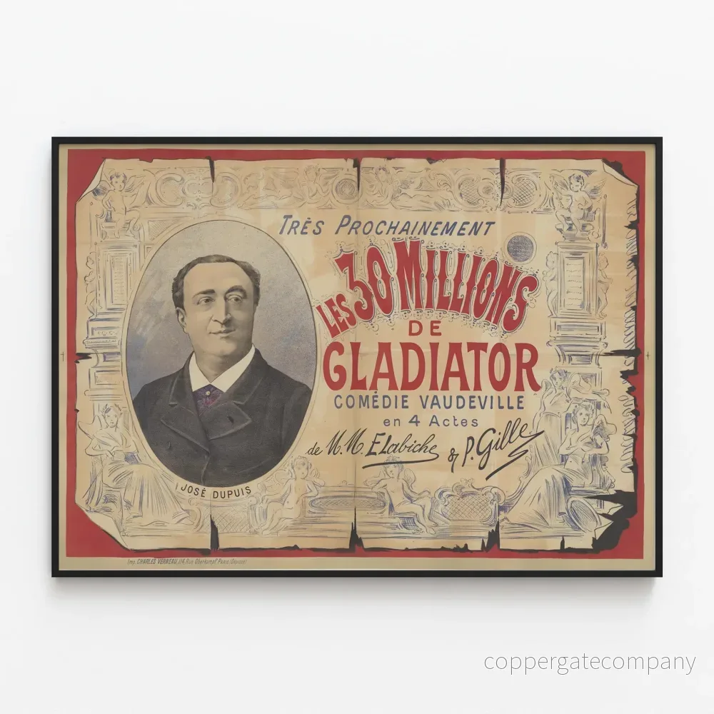 Vintageaffisch komedi Les 30 millions de Gladiator - Teaterväggdekoration