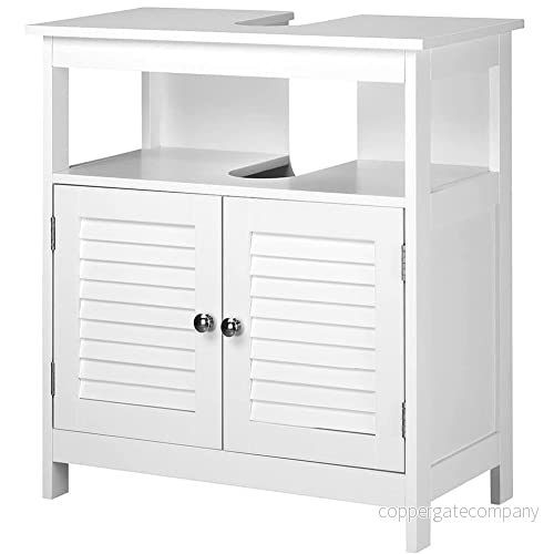 BAKAJI Tvättställsskåp Handfat Skåp Badrum Två Dörrar Dubbelöppning Hylla Modern Design Hem Utrymmesbesparande Interiör Hyllor Trä Vit 60 x 30 cm 8054143018035