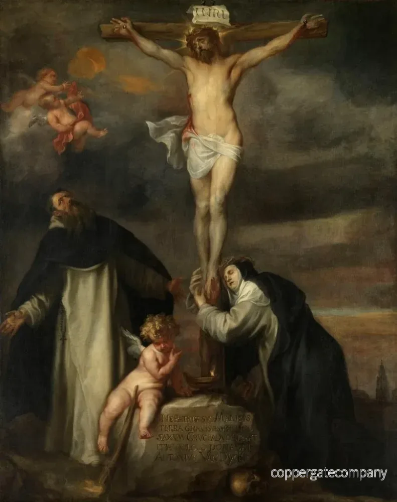 Målning Le Christ en Croix avec Sainte Catherine de Sienne, Saint Dominique et un ange - Antoine van Dyck | Konsttryck - Bild 2