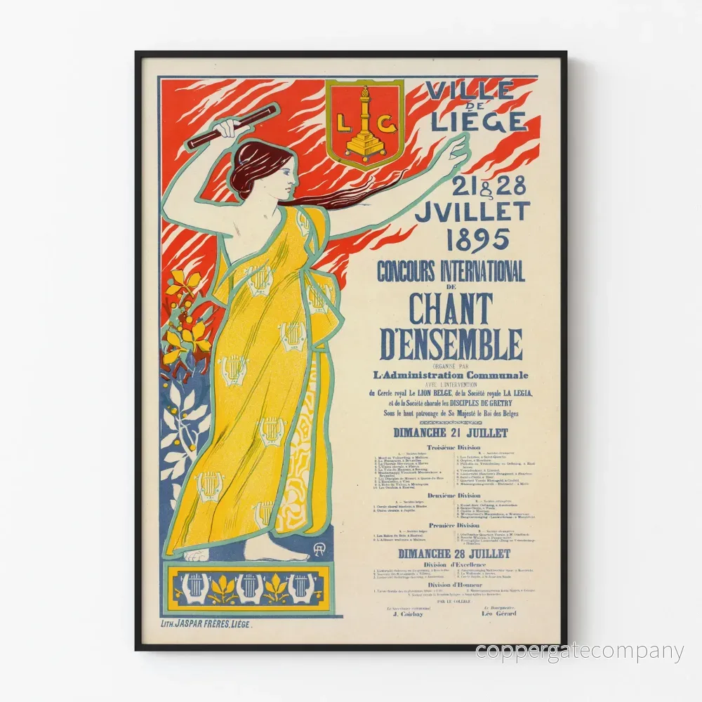 Vintageposter för Internationellt Körtävling – Liège stad 1895 Vintageposter för Internationellt Körtävling – Liège stad 1895
