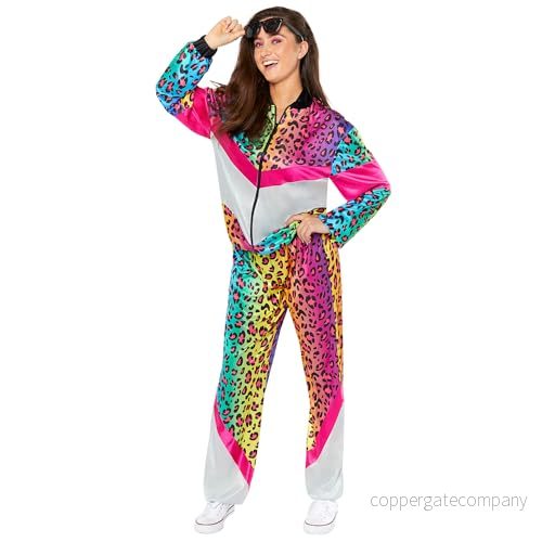 Amscan 9919056 unisex 1980 tals neon djurtryck skaldräkt vuxna maskeraddräkt storlek: X Large 194099149884