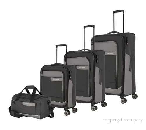 Travelite resväska Set 4 delar mjukt skal hjul, storlekar SM L resväska, hållbar, VIIA bagageset av återvunnet material, TSA lås, M utbyggbar, skiffer, Trolley L/M/S 4027002078918
