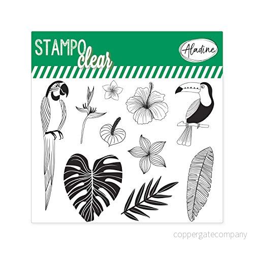 Aladine Stampo Clear kreativa genomskinliga stämplar DIY och scrapbooking exakt placering av mönster silikonstämpelbräda (STAMPO Botanic) 3660016042240