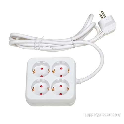 4 vägs grenuttag vit, 3 m, 3G, 1,5 mm², utan strömbrytare, perfekt för att utöka elektriska anslutningspunkter i hem och kontor. 8435611497239