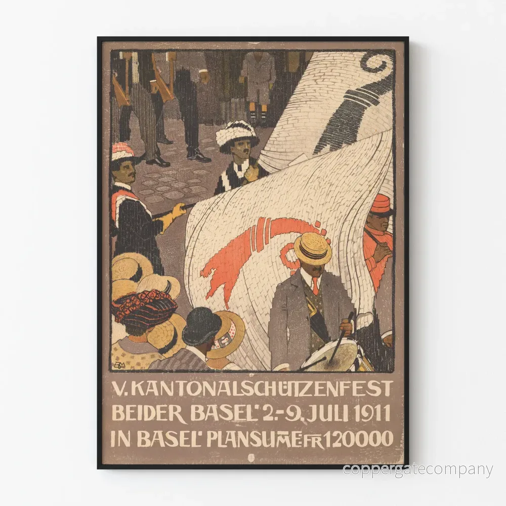 Vintageposter för skjutningstävling i kantonala Basel 1911
