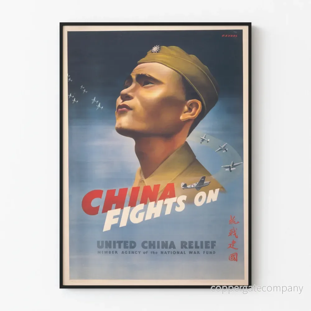 Vintage propagandaposter China Fights On för väggdekoration