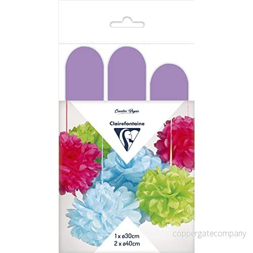 Clairefontaine 395410C set med 3 pompons sidenpapper, Ø 30 cm x 1 + 40 2, perfekt för dekoration och pysselprojekt, set, Malva 3329683954101