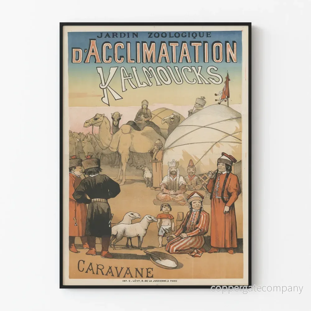 Vintageposter av Jardin Zoologique d'Acclimatation Kalmoucks Caravane
