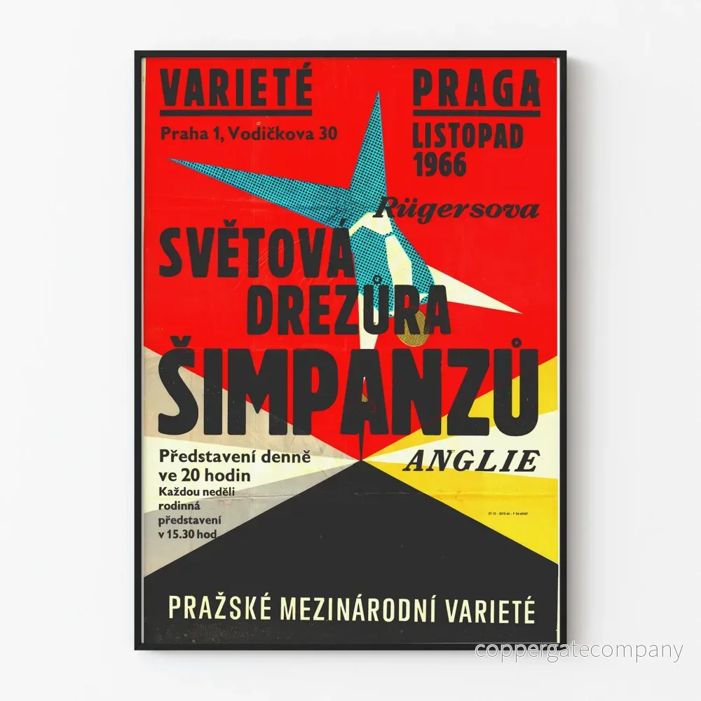 Vintageposter Varieté Praga 1966 - Demonstration av schimpanser