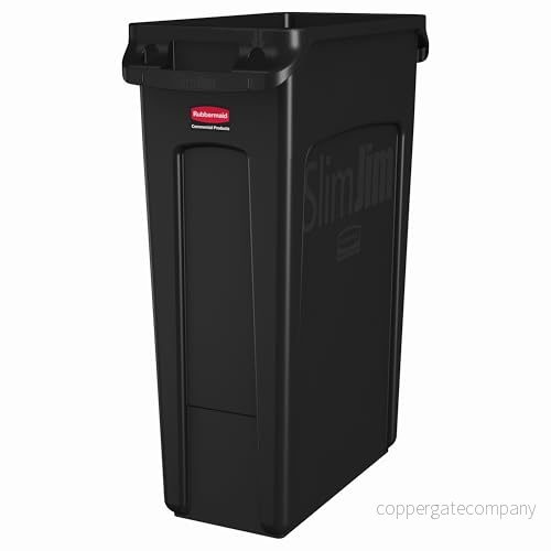 Rubbermaid Commercial Products Slim Jim rektangulär papperskorg i plast med ventilationskanaler, för kök, kontor, arbetsyta, 23 gallon, svart FG354060BLA 86876186352