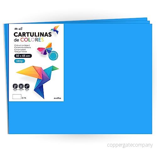 Färgkartong, Stor kartong 50x65cm Ljusa och intensiva färger, Kartonger 180gr färger för hantverk, kreativa mönster konstprojekt · m office (x25 ark, medelblå) 8447031012091
