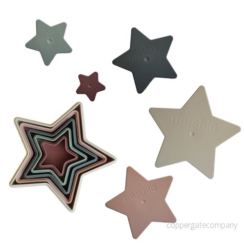 mushie Nesting Star stapelbara delar Utvecklar hand öga koordination och andra färdigheter Kul kreativitet för spädbarn barn säker, högkvalitativ hållbar första utrustning 810052462356