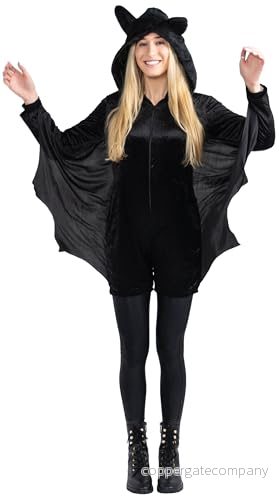 Dress Up America Bat Costume för vuxna Kvinnors Black Jumpsuit Romper med vingar Perfekt rollspel och roligt 786138805068