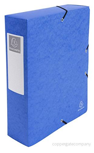Exacompta Ref 50832E 1 Exabox arkivbox med resårband 600 g/m2 glansig kartong 8 cm rygg 25 x 33 för A4 dokument blå levereras monterad 3130630508328
