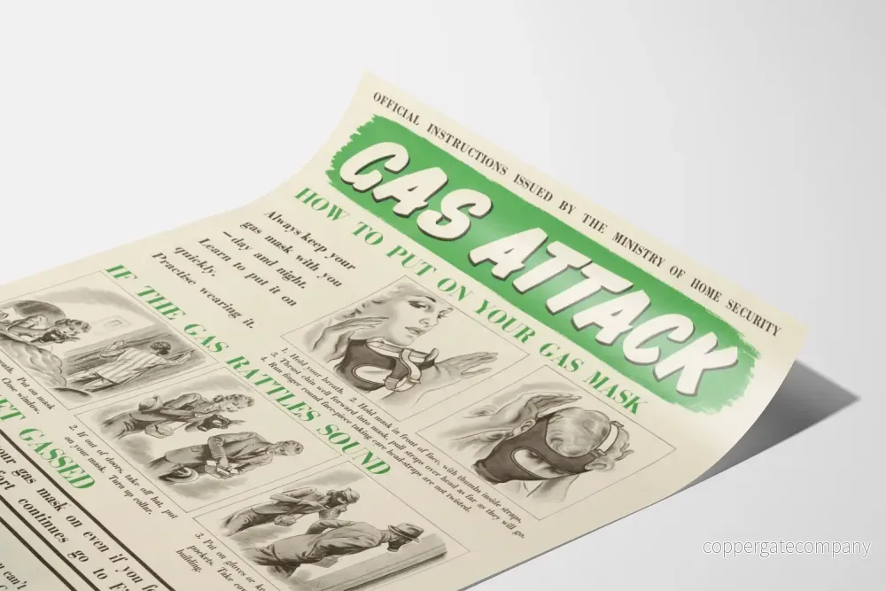 Vintage affisch med instruktioner för gasmask för inomhussäkerhet - Bild 3