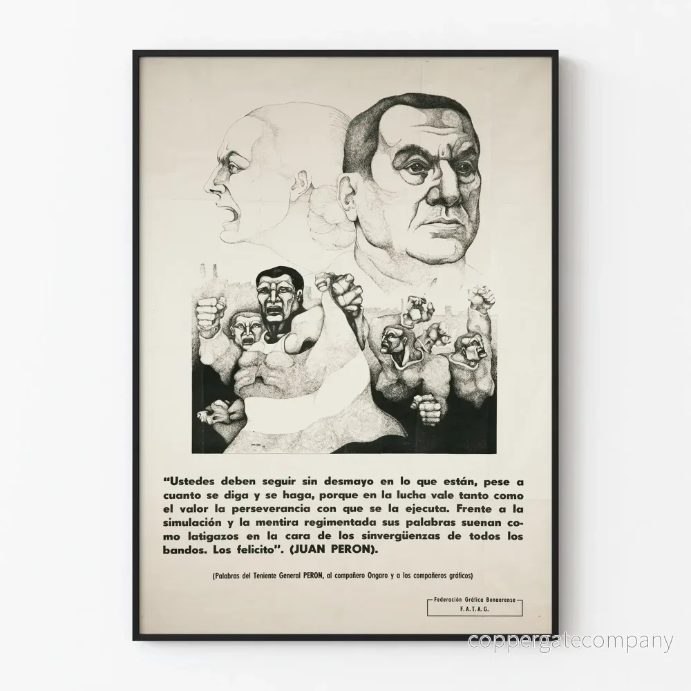 Posters TYPOGRAPHIQUE Fédération Gráfica Bonaerense 1973 med citat av Juan Perón