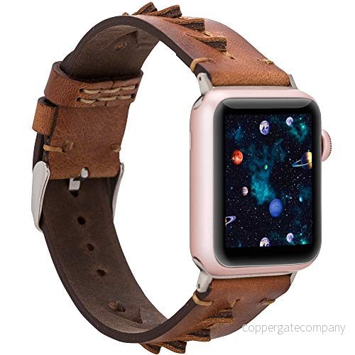 Burkley Läderarmband för Apple Watch i 38/40 mm och 42/44 vintage klockarmband utbytbart armband kompatibelt med alla handgjorda (38/40 mm, brun BA12) 4251351550188