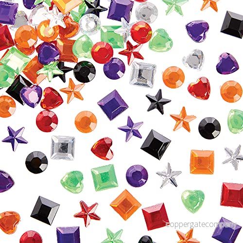 Baker Ross FX120 självhäftande smyckesstenar 200 stycken, ädelstenar i halloweenfärger för barn korttillverkning, pyssel och dekoration på halloween 5063067000449