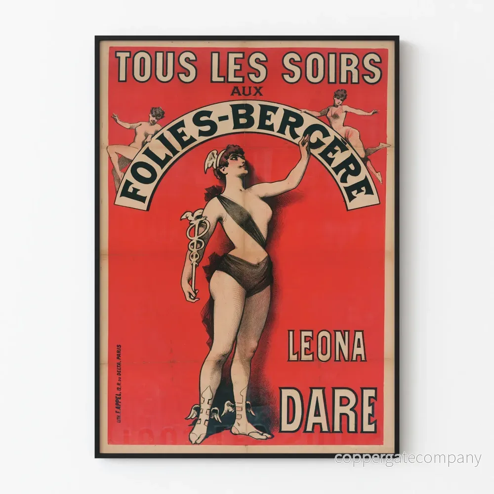 Vintageposter Folies Bergère Leona Dare för väggdekoration