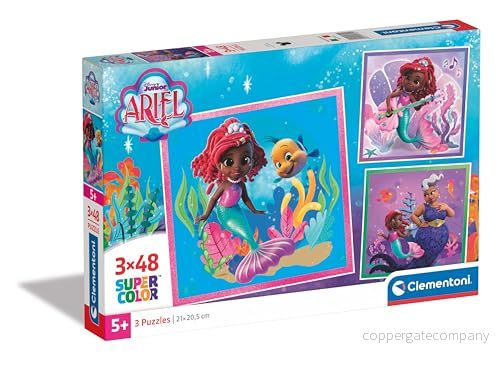 Clementoni Supercolor Disney Ariel 3 48 stycken, barn 5 år, den lilla sjöjungfrun, utvecklar observationsförmåga, logik och manualitet, tecknade pussel, Made in Italy, 25324, flerfärgad 8005125253241