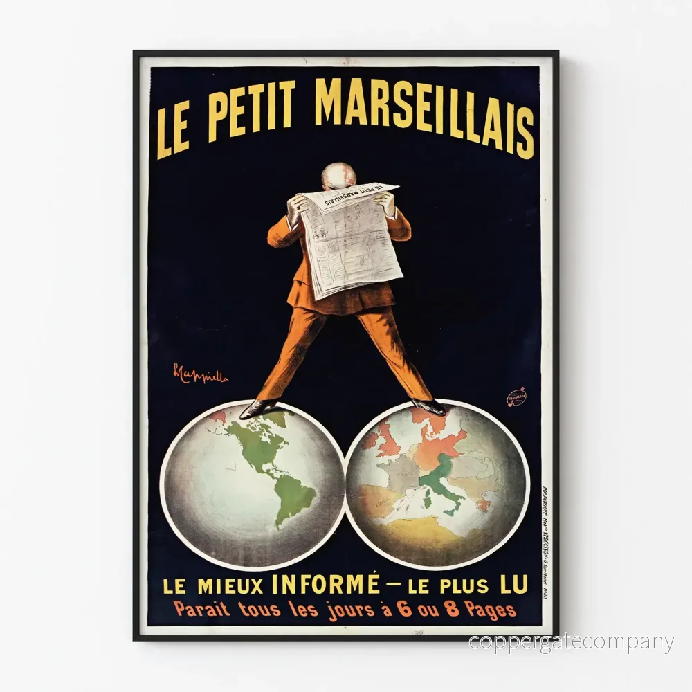 Vintageposter Le Petit Marseillais - Tidning och världskarta