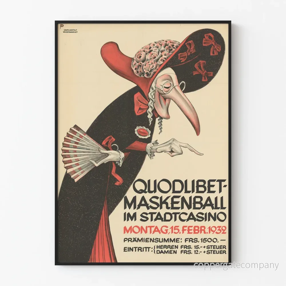 Vintageposter Quodlibet Maskenball Basel 1932