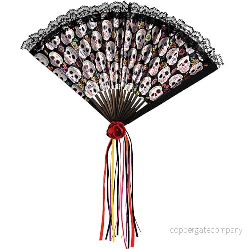 Amscan 843935 55 dödskallar, storlek ca 24 x 42 cm, tillbehör för halloween, karneval och dödsdag, Dia de los Muertos, Day of the Dead, dekorerad med band blommor 809801742801