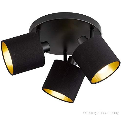Reality Leuchten Tommy R80333979 Spotbalk - Metall svart matt, Tygskärm svart/guldfärgad 4017807388961