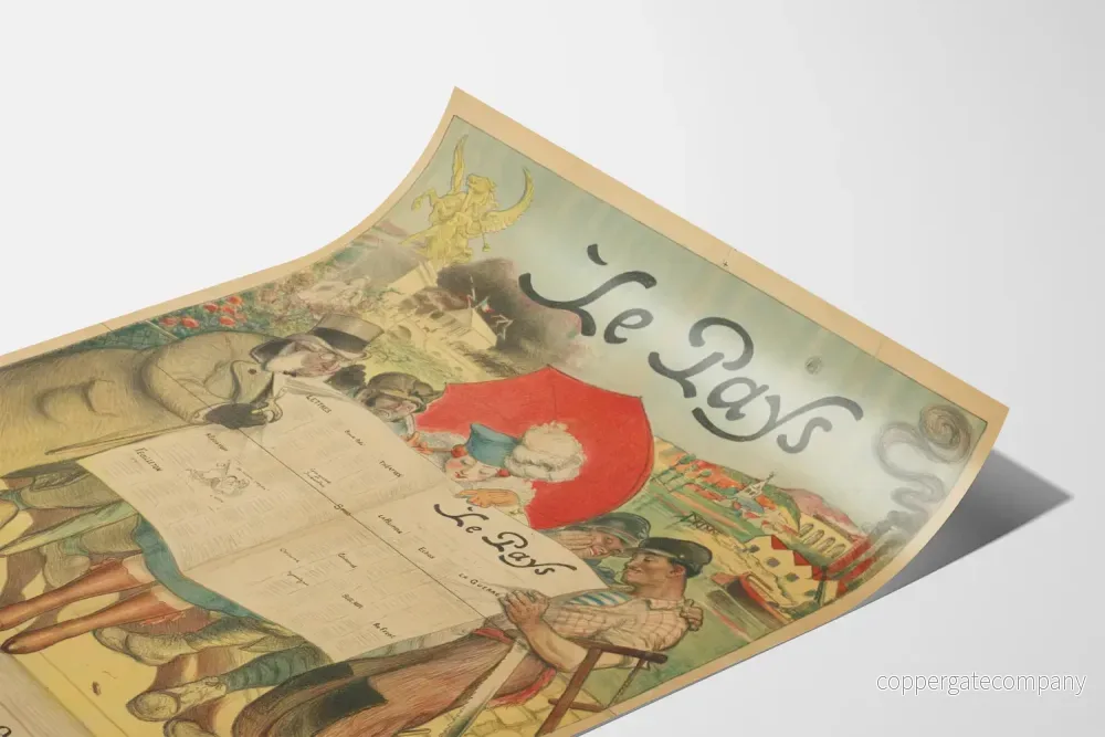 Vintageposter av Le Pays tidning och illustrerade personer - Bild 3